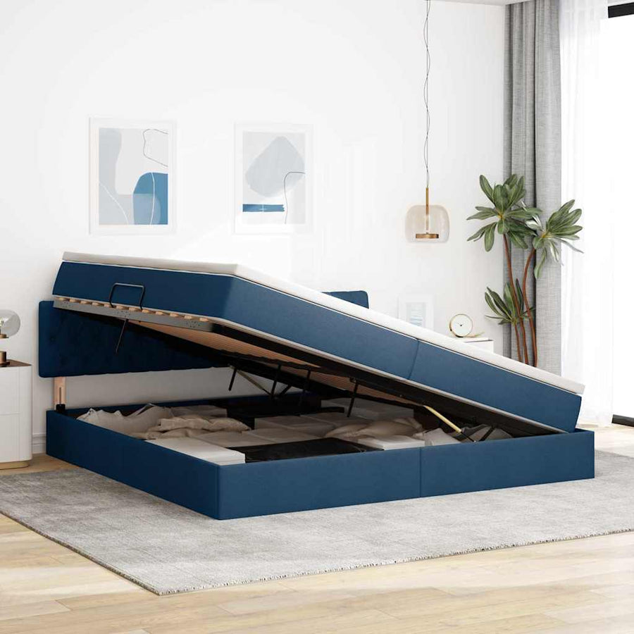 Opbergbed met matras met matras Blauw 200 x 200 cm Bewerkt hout