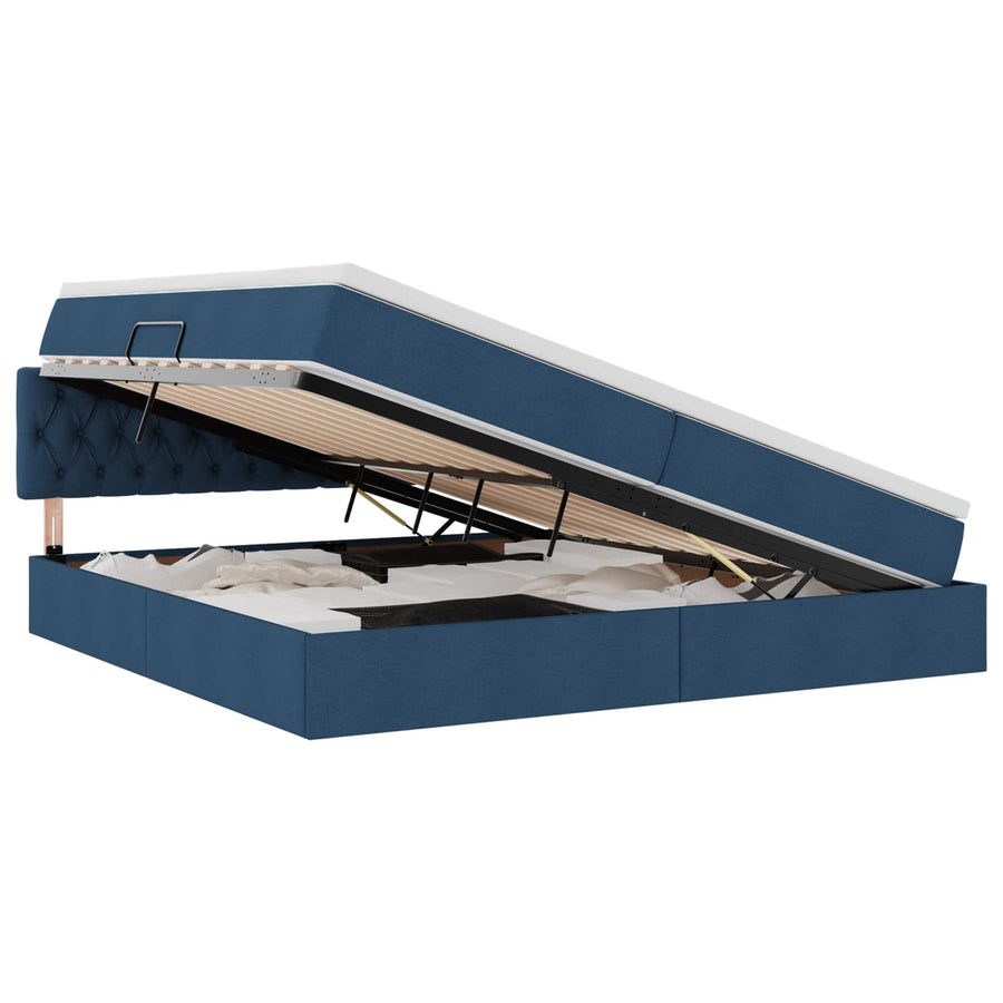 Opbergbed met matras met matras Blauw 200 x 200 cm Bewerkt hout