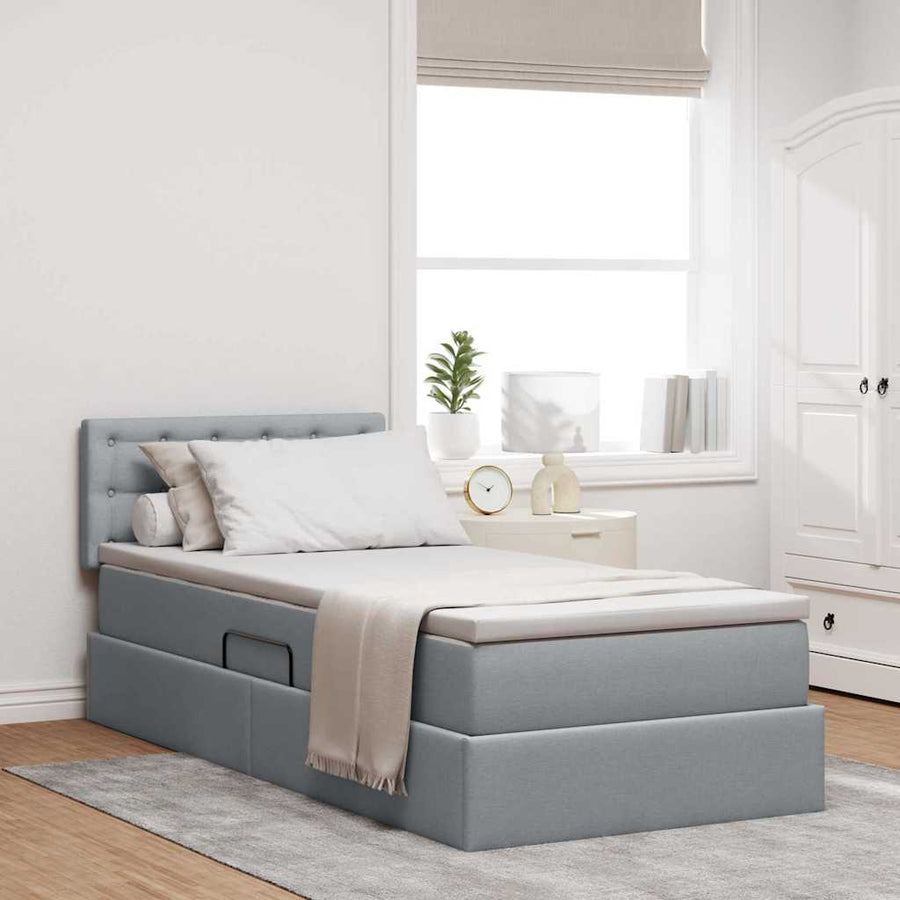 Opbergbed met matras Lichtgrijs 90 x 190 cm Bewerkt hout