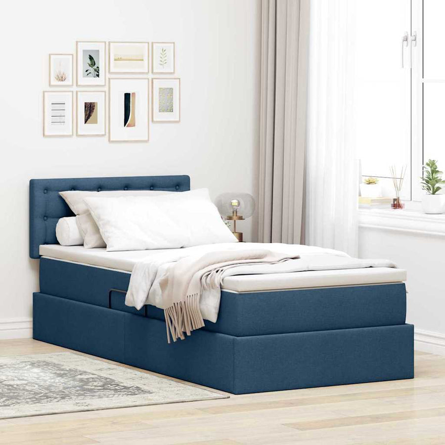 Opbergbed met matras met matras Blauw 90 x 190 cm Bewerkt hout