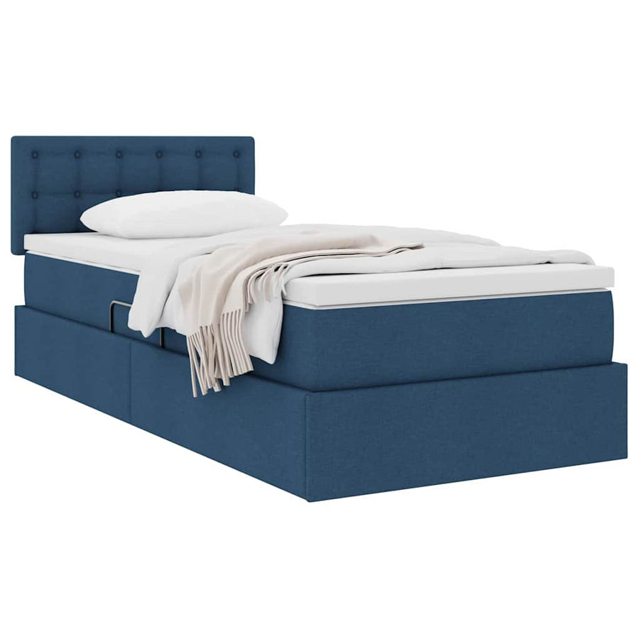 Opbergbed met matras met matras Blauw 90 x 190 cm Bewerkt hout