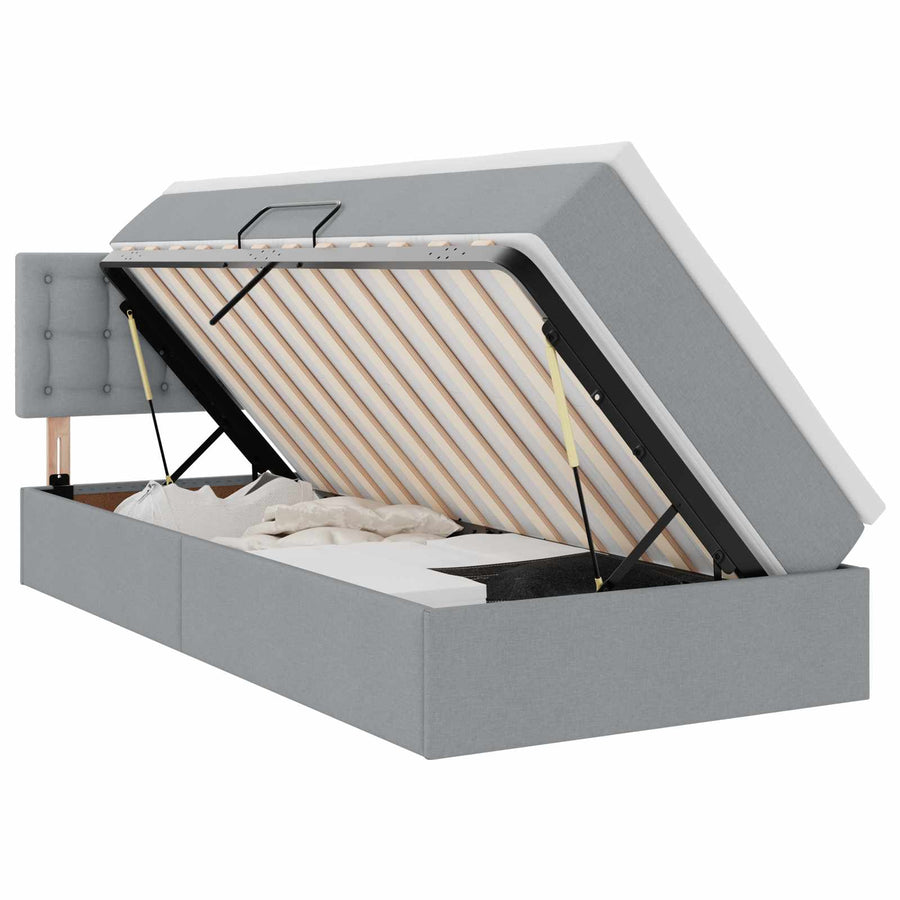 Opbergbed met matras Lichtgrijs 90 x 200 cm Bewerkt hout