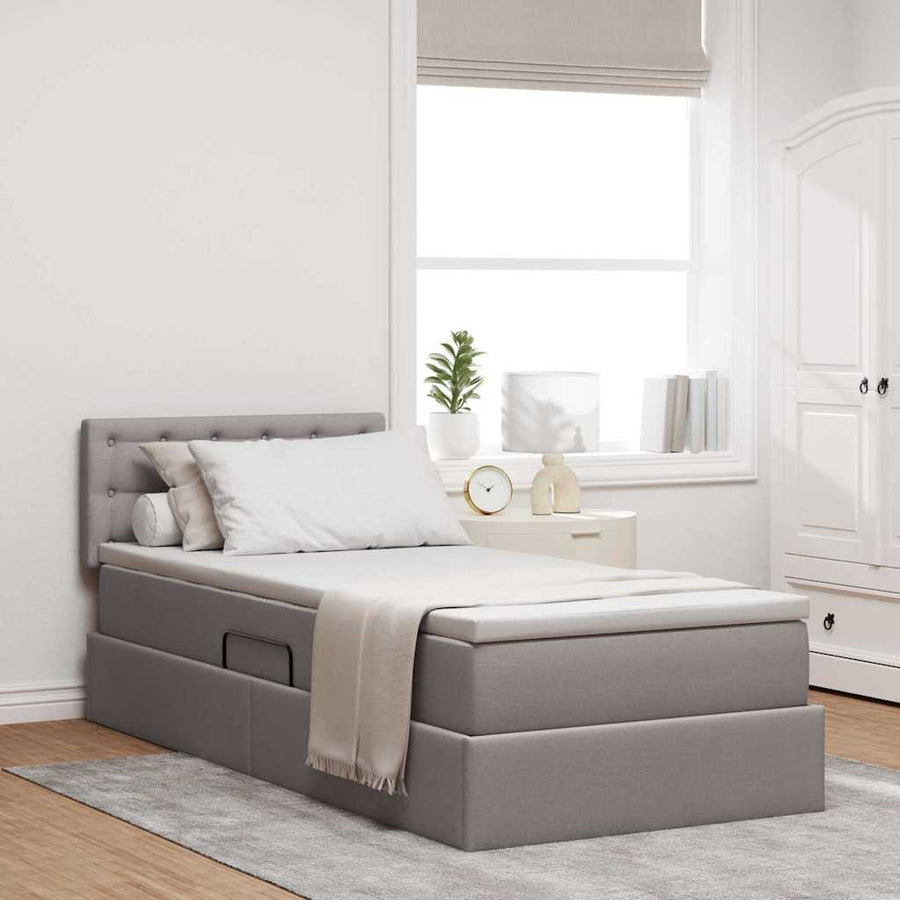 Opbergbed met matras met matras Taupe 90 x 200 cm Bewerkt hout