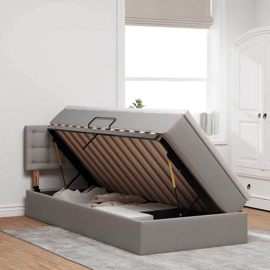 Opbergbed met matras met matras Taupe 90 x 200 cm Bewerkt hout