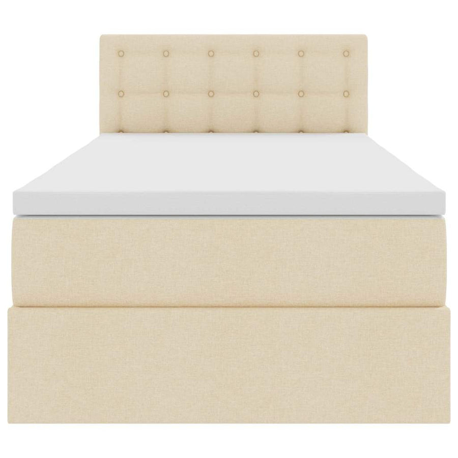 Opbergbed met matras met matras Crème 90 x 200 cm Bewerkt hout