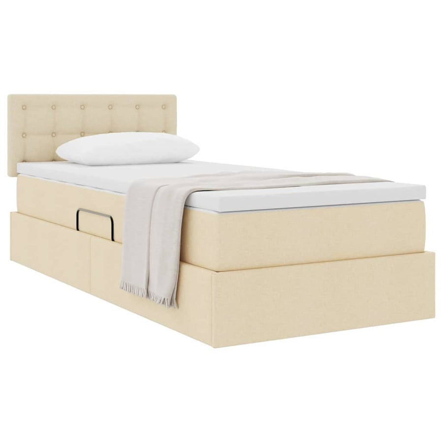 Opbergbed met matras met matras Crème 90 x 200 cm Bewerkt hout