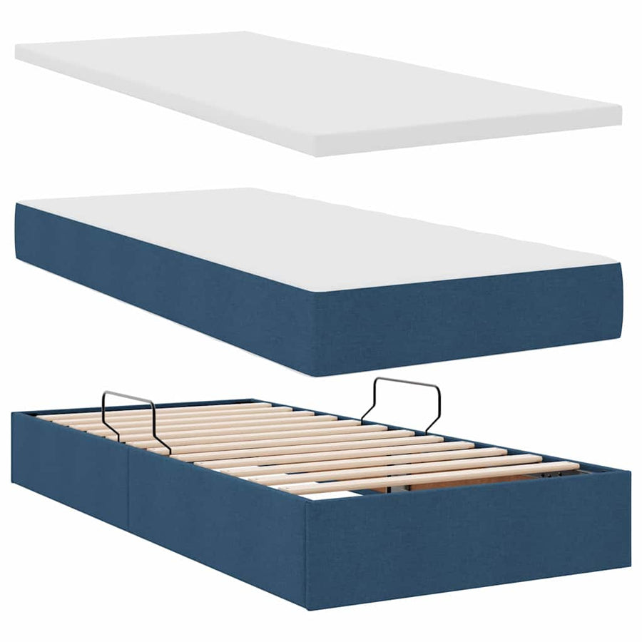 Opbergbed met matras met matras Blauw 90 x 200 cm Bewerkt hout