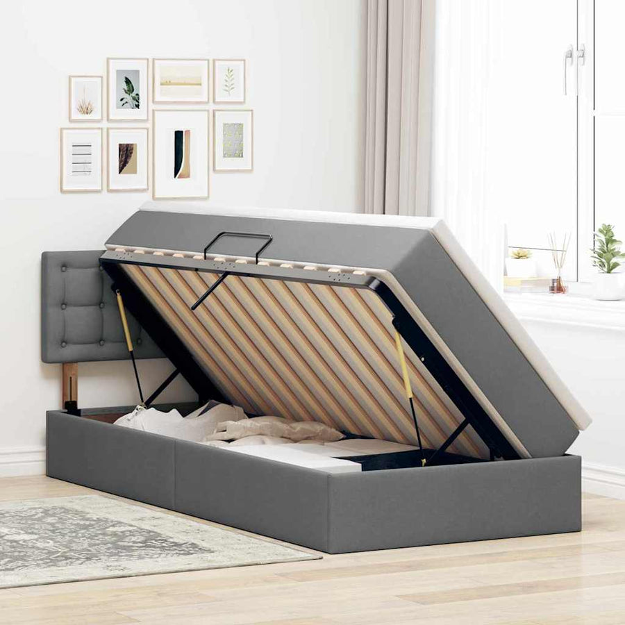 Opbergbed met matras Donkergrijs 100 x 200 cm Bewerkt hout