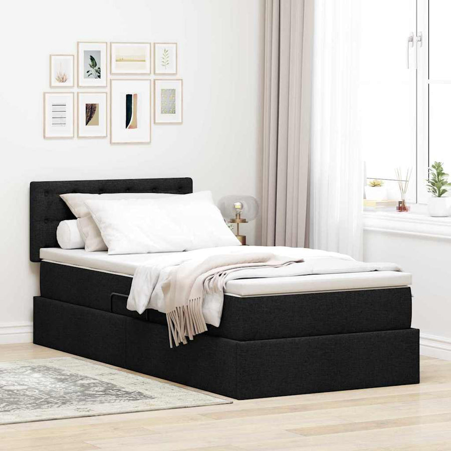Opbergbed met matras met matras Zwart 100 x 200 cm Bewerkt hout