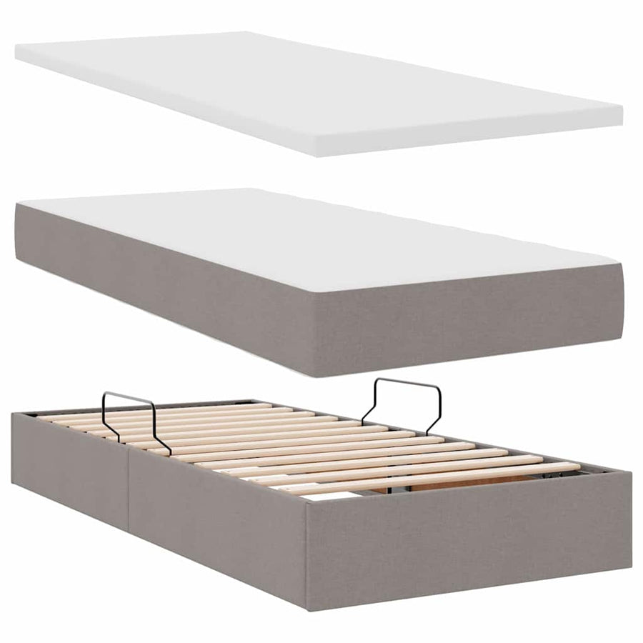 Opbergbed met matras met matras Taupe 100 x 200 cm Bewerkt hout