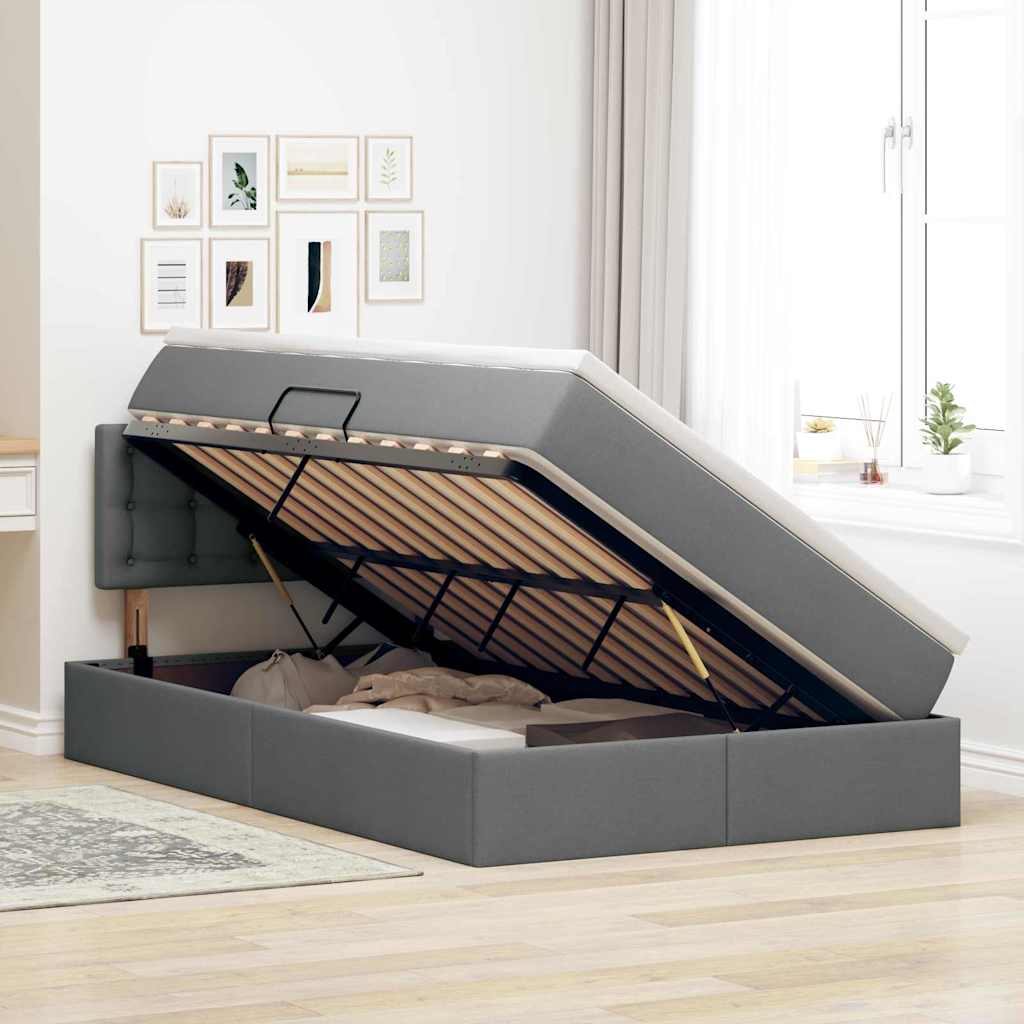 Opbergbed met matras Donkergrijs 120 x 190 cm Bewerkt hout