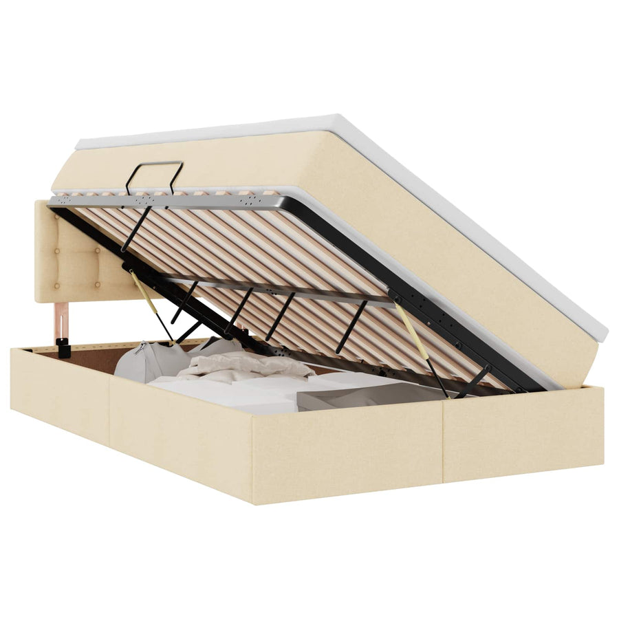 Opbergbed met matras met matras Crème 120 x 200 cm Bewerkt hout