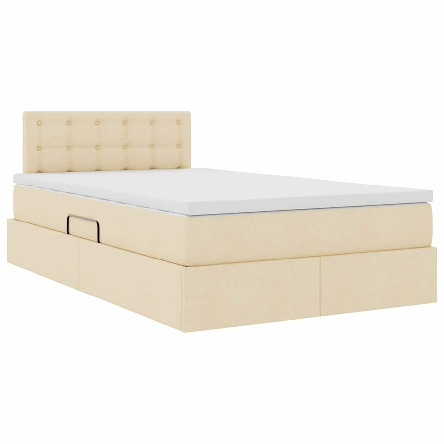 Opbergbed met matras met matras Crème 120 x 200 cm Bewerkt hout