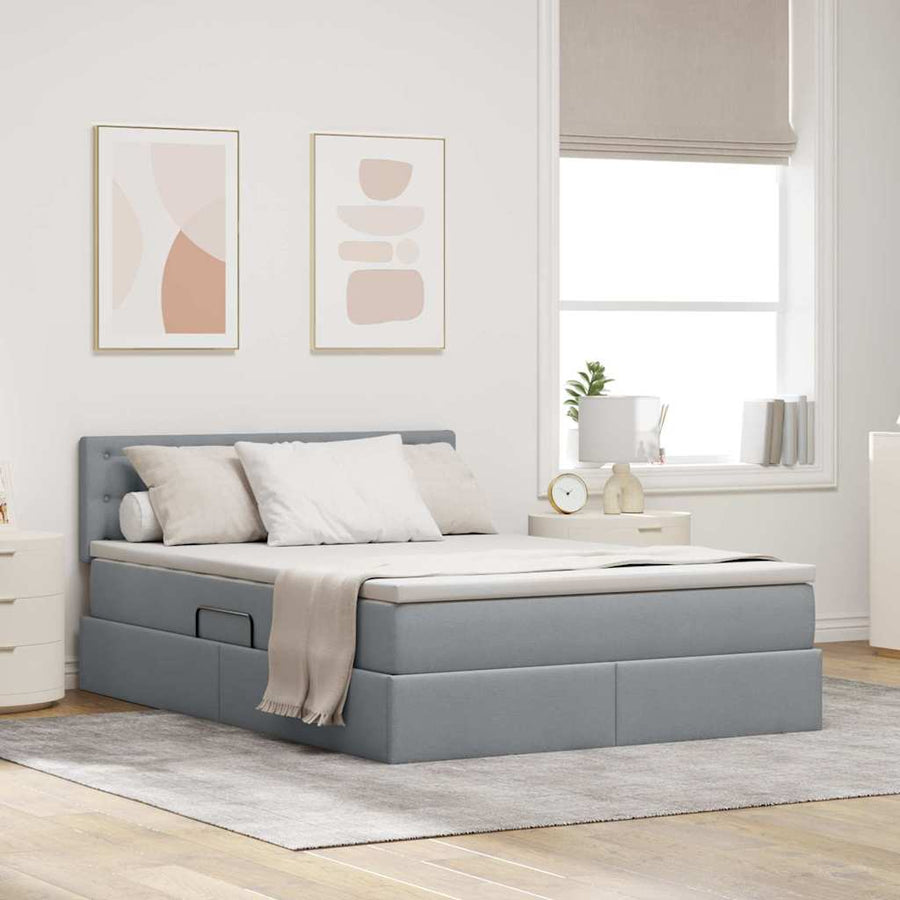 Opbergbed met matras Lichtgrijs 140 x 190 cm Bewerkt hout