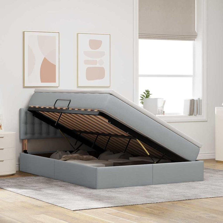 Opbergbed met matras Lichtgrijs 140 x 190 cm Bewerkt hout