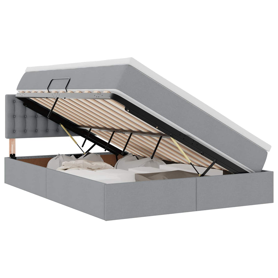 Opbergbed met matras Lichtgrijs 140 x 190 cm Bewerkt hout