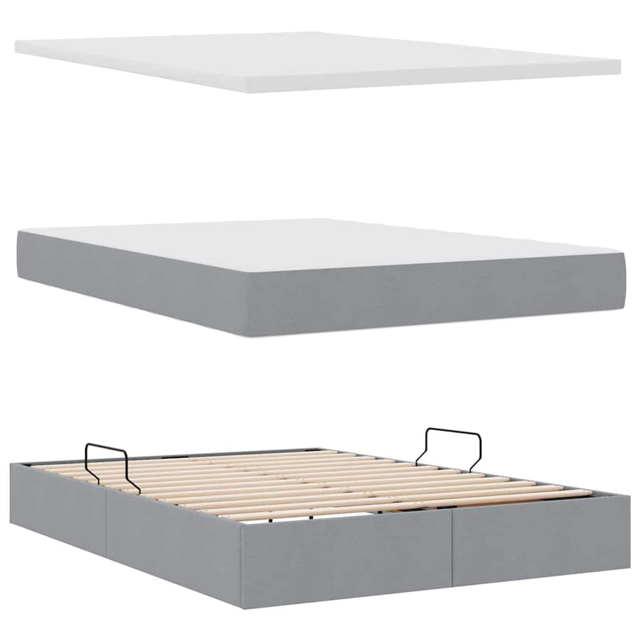 Opbergbed met matras Lichtgrijs 140 x 190 cm Bewerkt hout