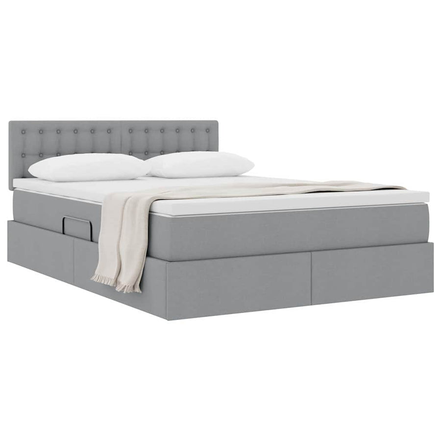 Opbergbed met matras Lichtgrijs 140 x 190 cm Bewerkt hout