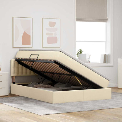 Opbergbed met matras met matras Crème 140 x 190 cm Bewerkt hout