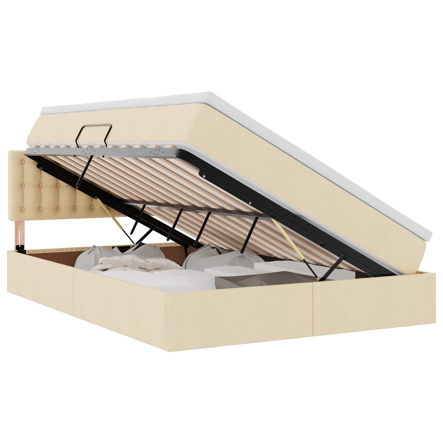 Opbergbed met matras met matras Crème 140 x 190 cm Bewerkt hout