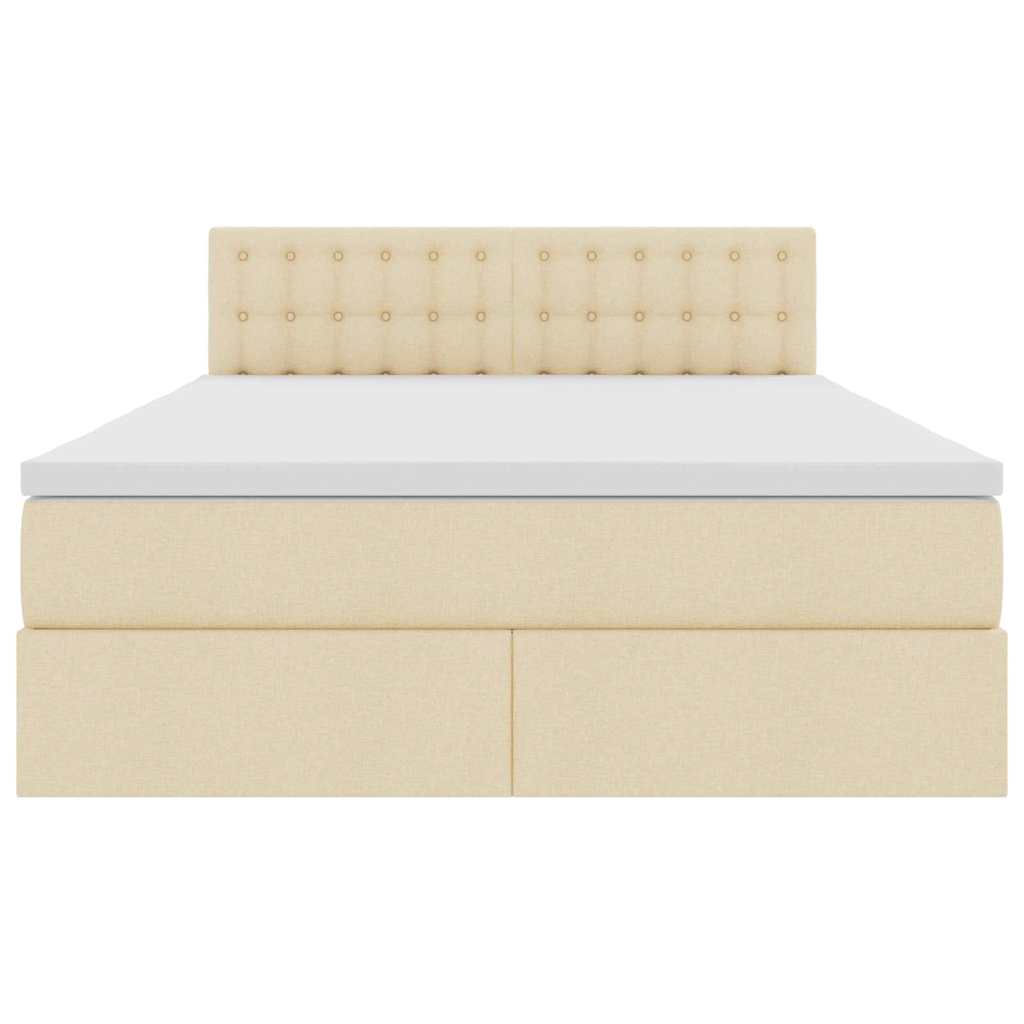 Opbergbed met matras met matras Crème 140 x 190 cm Bewerkt hout