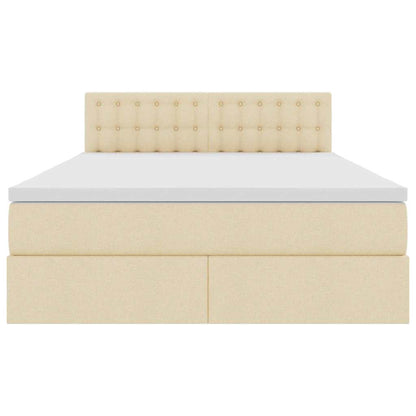 Opbergbed met matras met matras Crème 140 x 190 cm Bewerkt hout