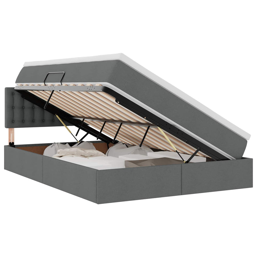 Opbergbed met matras Donkergrijs 140 x 200 cm Bewerkt hout