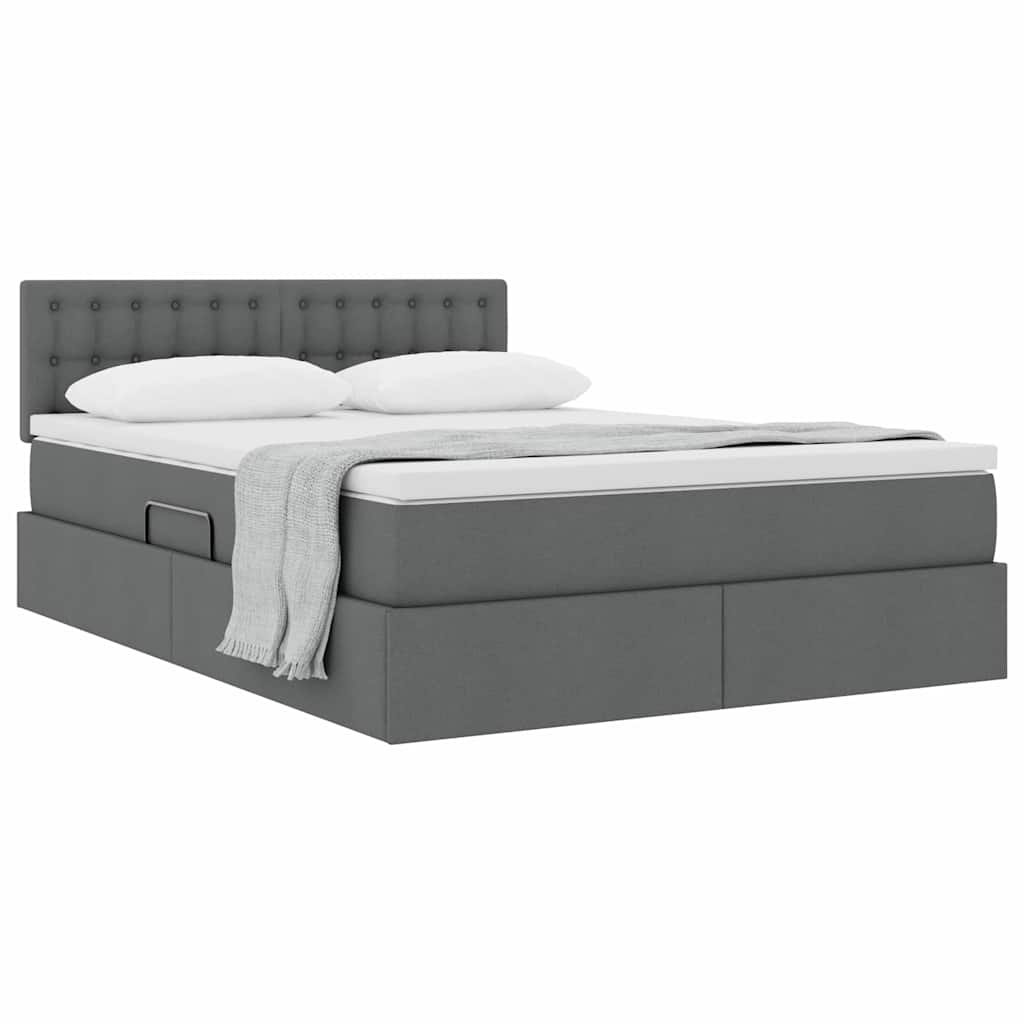 Opbergbed met matras Donkergrijs 140 x 200 cm Bewerkt hout