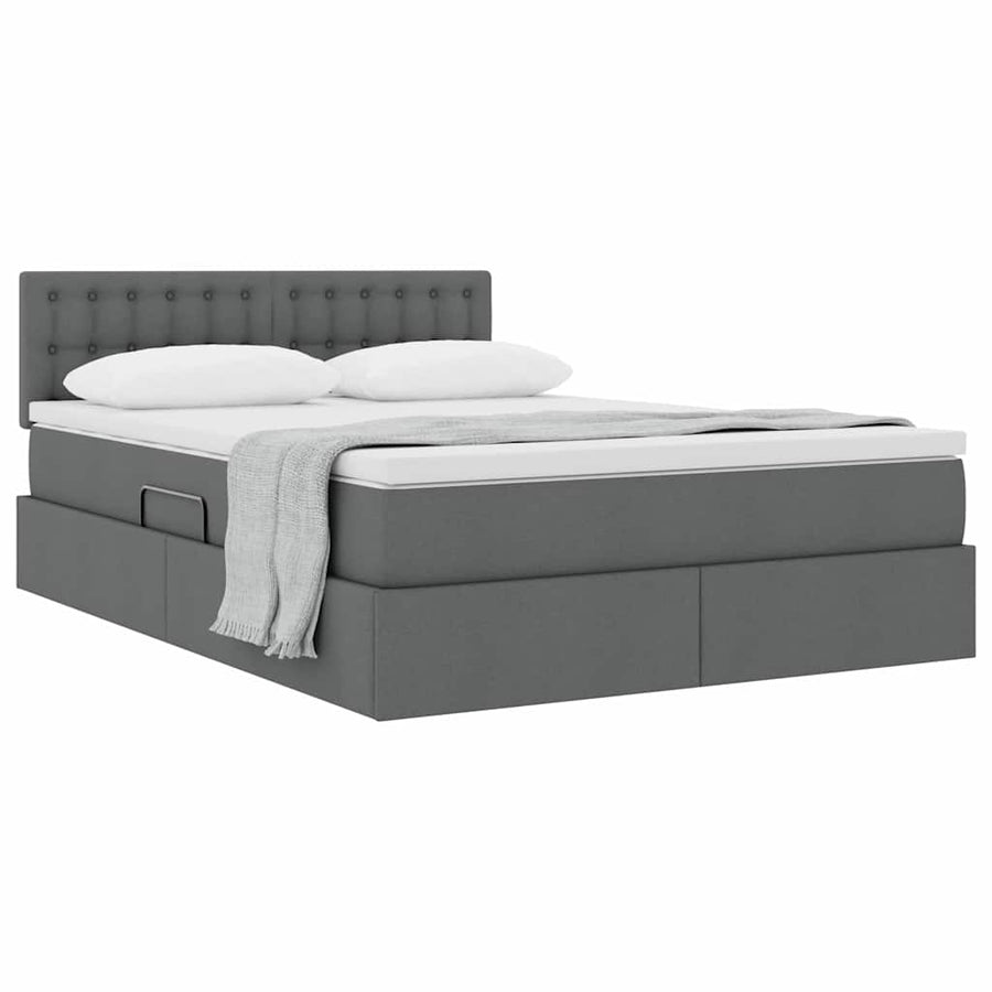 Opbergbed met matras Donkergrijs 140 x 200 cm Bewerkt hout