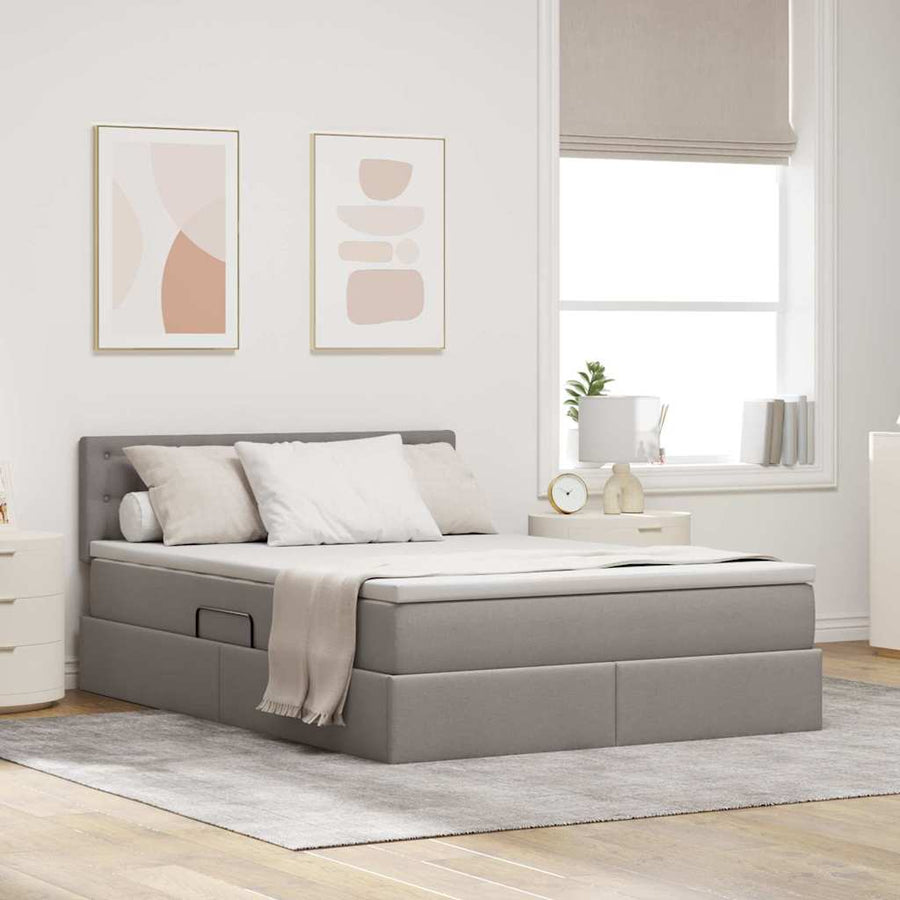 Opbergbed met matras met matras Taupe 140 x 200 cm Bewerkt hout