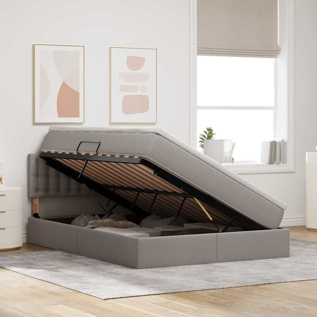 Opbergbed met matras met matras Taupe 140 x 200 cm Bewerkt hout
