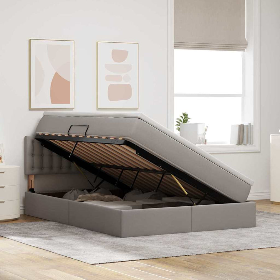 Opbergbed met matras met matras Taupe 140 x 200 cm Bewerkt hout