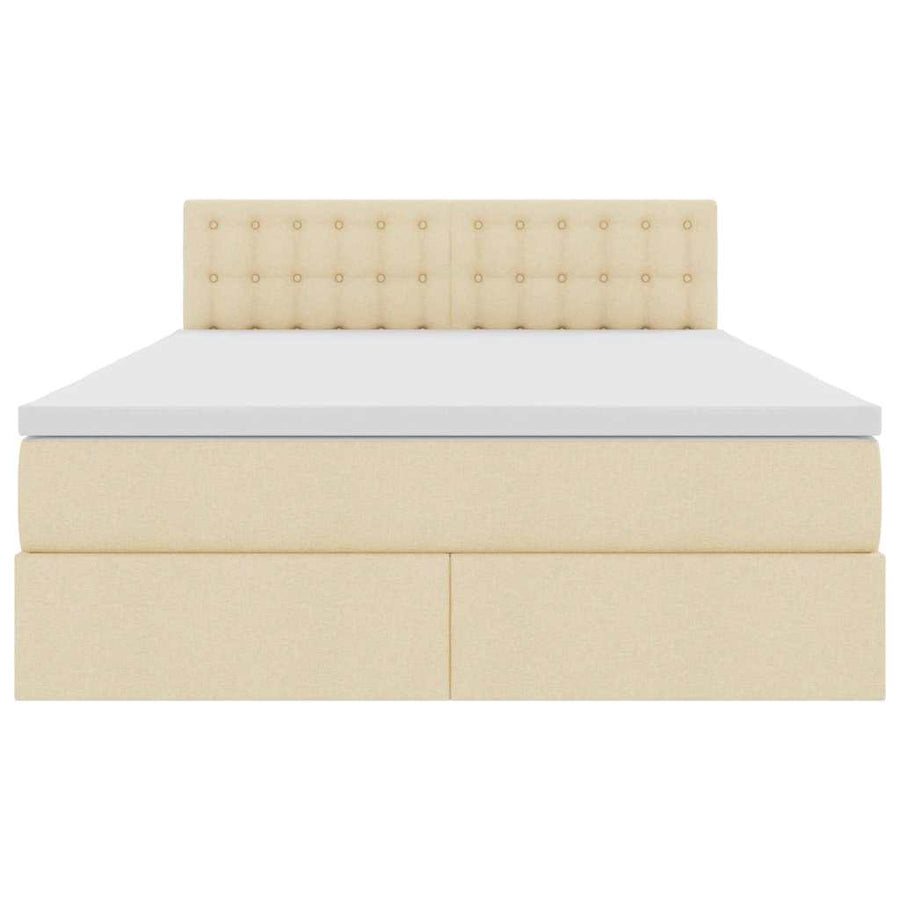 Opbergbed met matras met matras Crème 140 x 200 cm Bewerkt hout