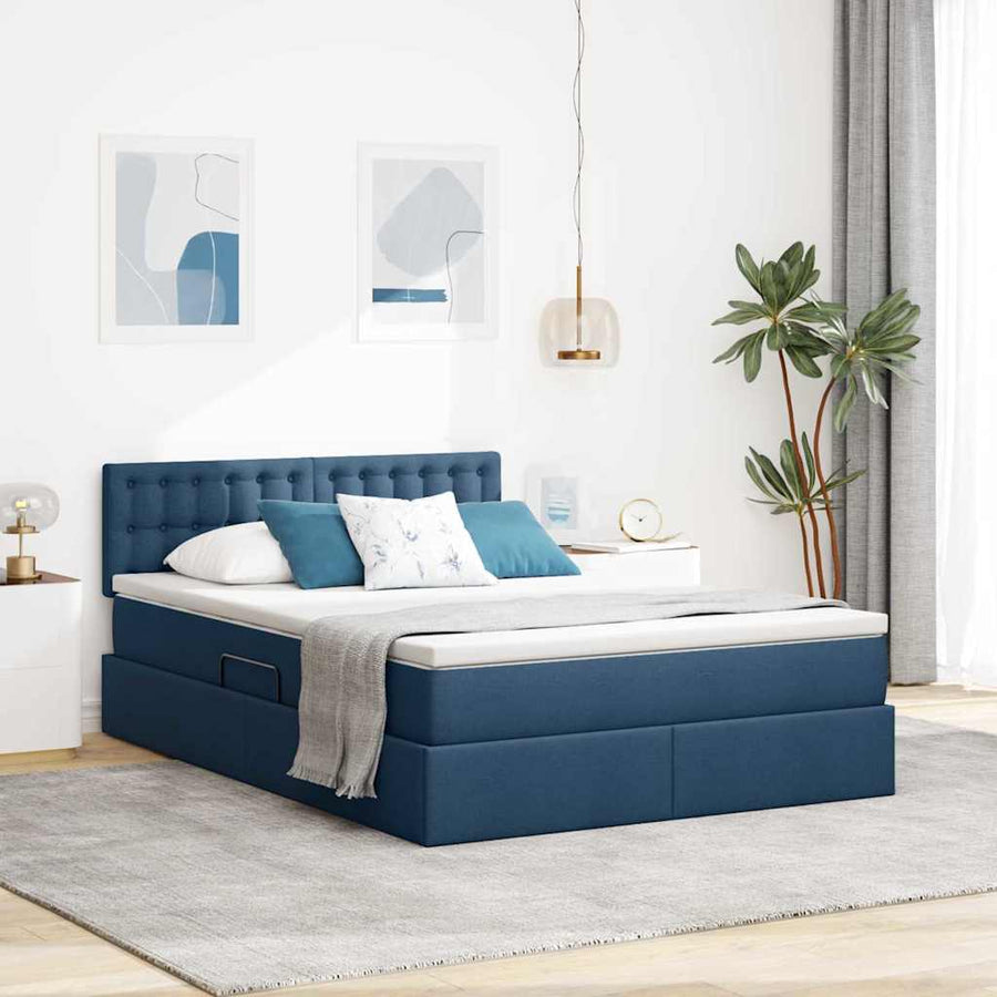 Opbergbed met matras met matras Blauw 140 x 200 cm Bewerkt hout
