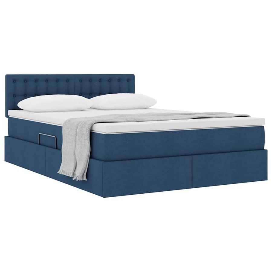 Opbergbed met matras met matras Blauw 140 x 200 cm Bewerkt hout