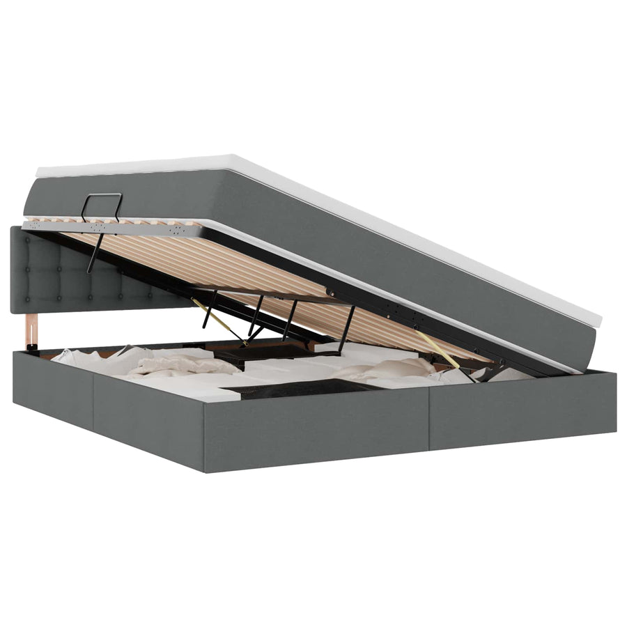 Opbergbed met matras Donkergrijs 160 x 200 cm Bewerkt hout