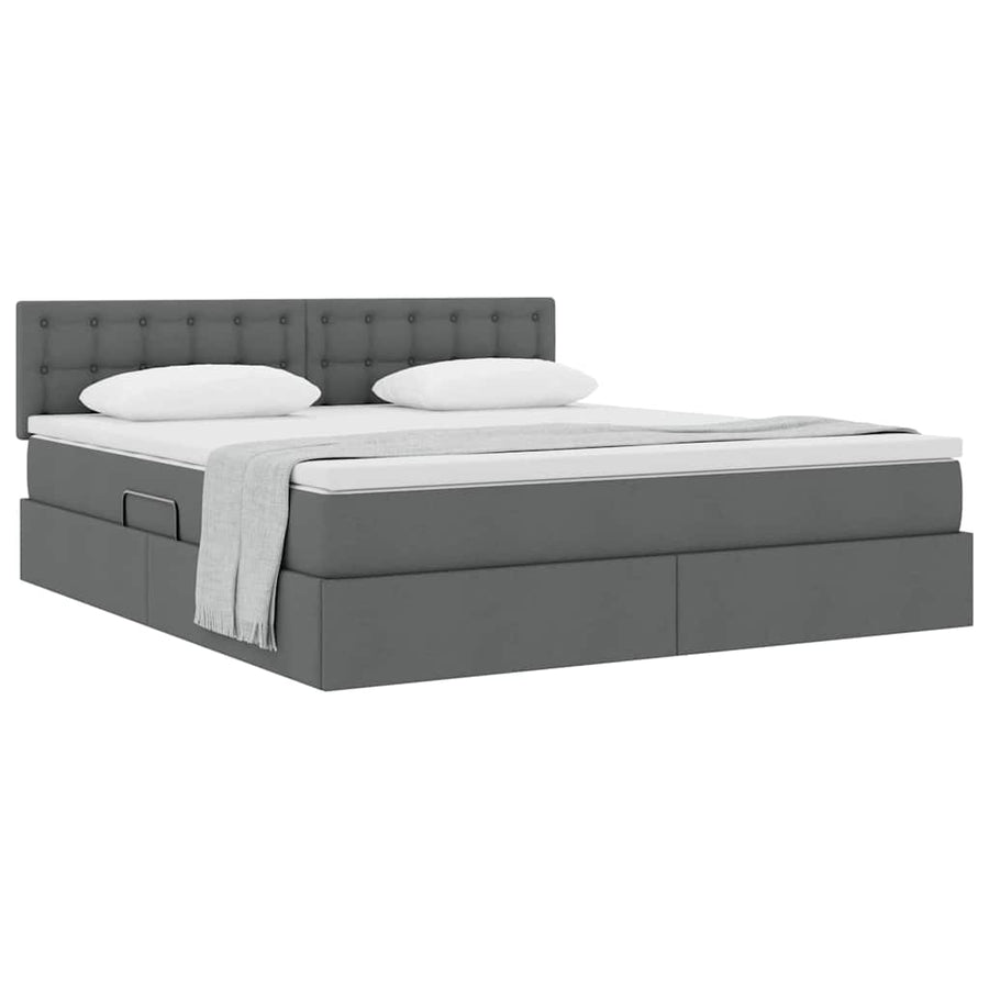 Opbergbed met matras Donkergrijs 160 x 200 cm Bewerkt hout
