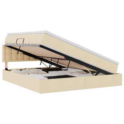 Opbergbed met matras met matras Crème 180 x 200 cm Bewerkt hout