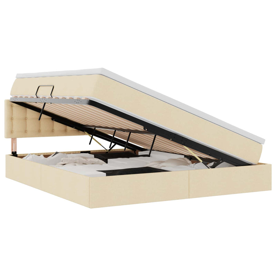 Opbergbed met matras met matras Crème 180 x 200 cm Bewerkt hout
