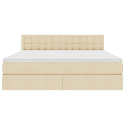 Opbergbed met matras met matras Crème 180 x 200 cm Bewerkt hout