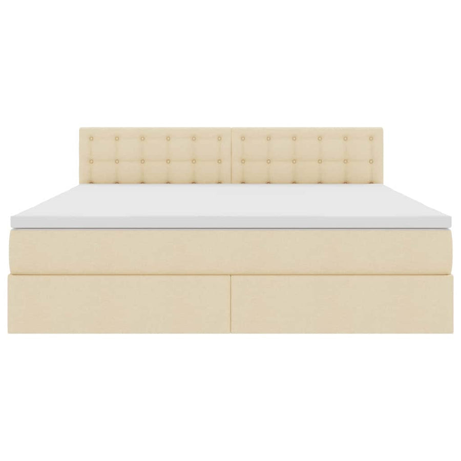 Opbergbed met matras met matras Crème 180 x 200 cm Bewerkt hout
