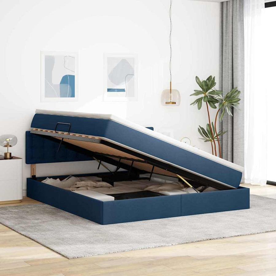 Opbergbed met matras met matras Blauw 180 x 200 cm Bewerkt hout