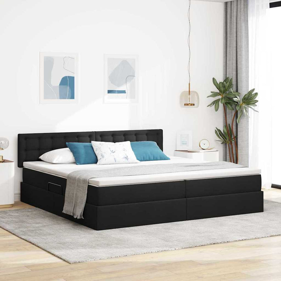 Opbergbed met matras met matras Zwart 200 x 200 cm Bewerkt hout