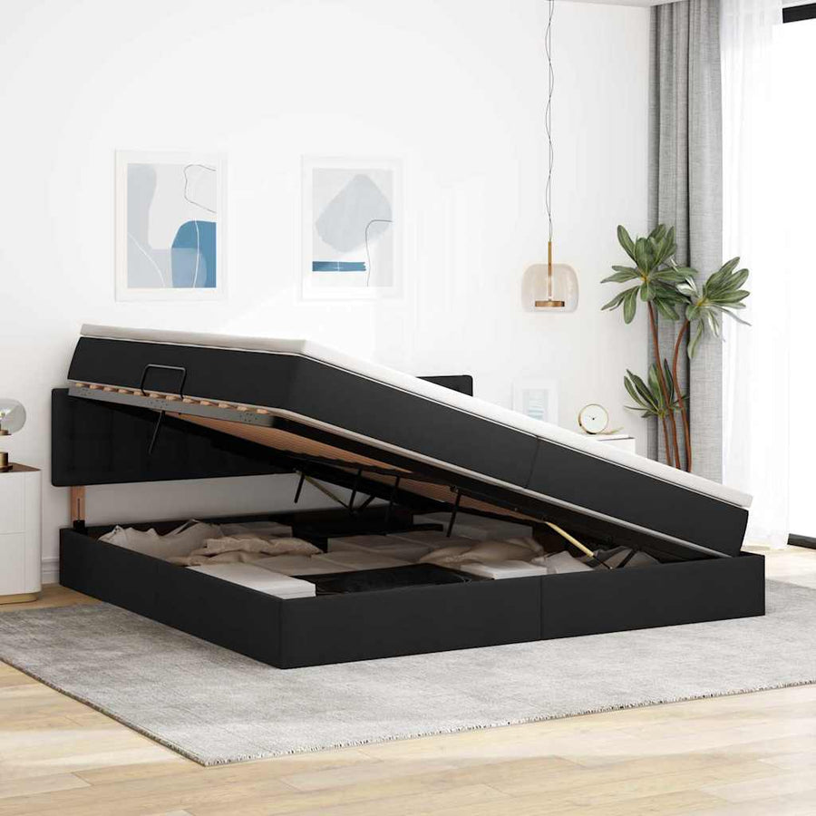 Opbergbed met matras met matras Zwart 200 x 200 cm Bewerkt hout