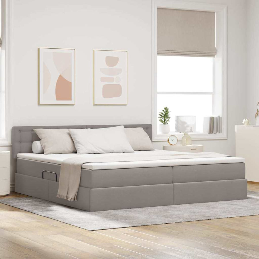 Opbergbed met matras met matras Taupe 200 x 200 cm Bewerkt hout