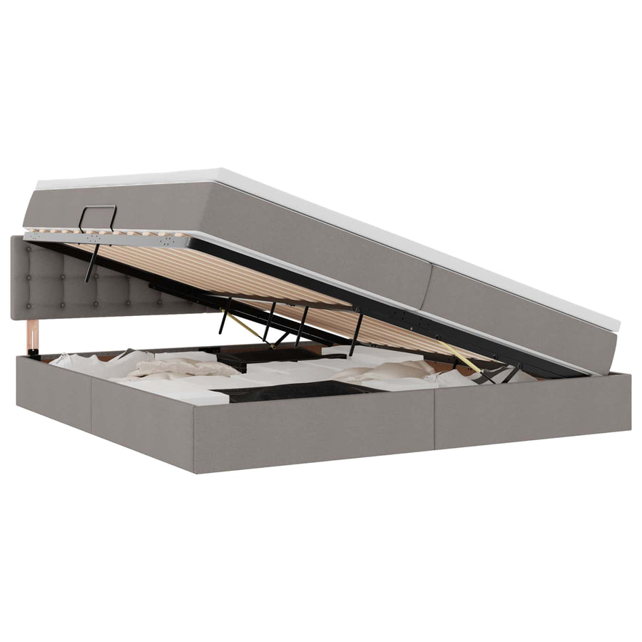 Opbergbed met matras met matras Taupe 200 x 200 cm Bewerkt hout