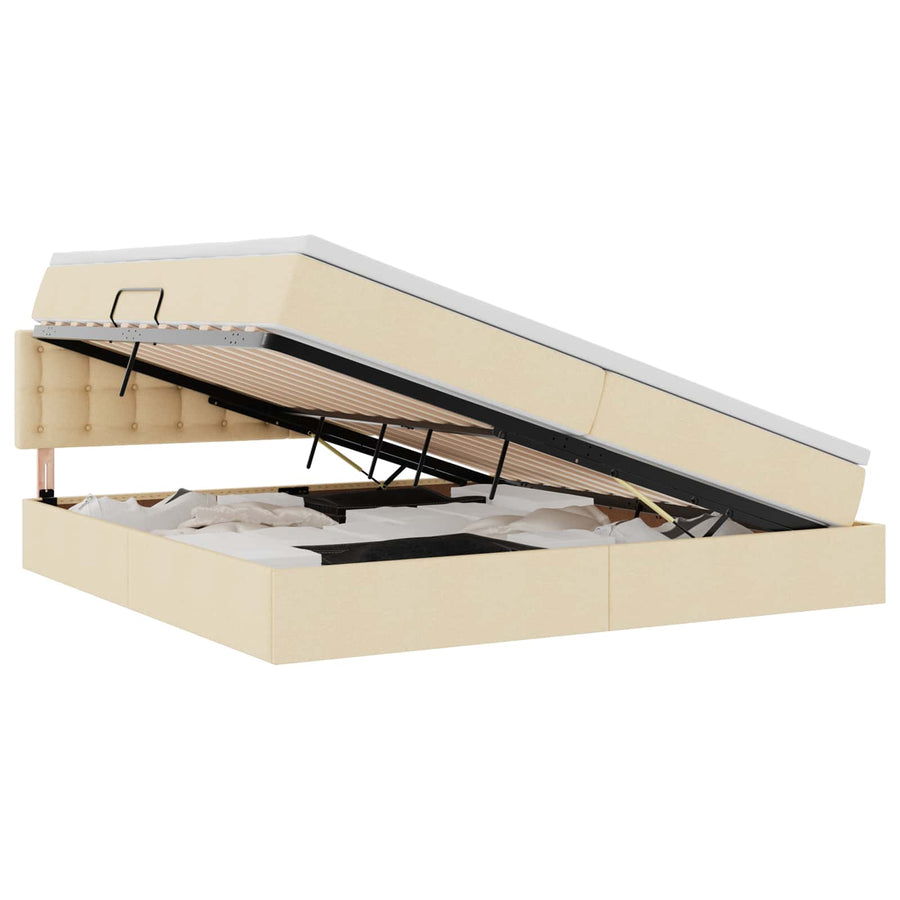 Opbergbed met matras met matras Crème 200 x 200 cm Bewerkt hout
