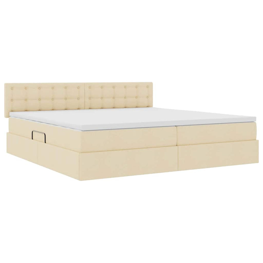 Opbergbed met matras met matras Crème 200 x 200 cm Bewerkt hout