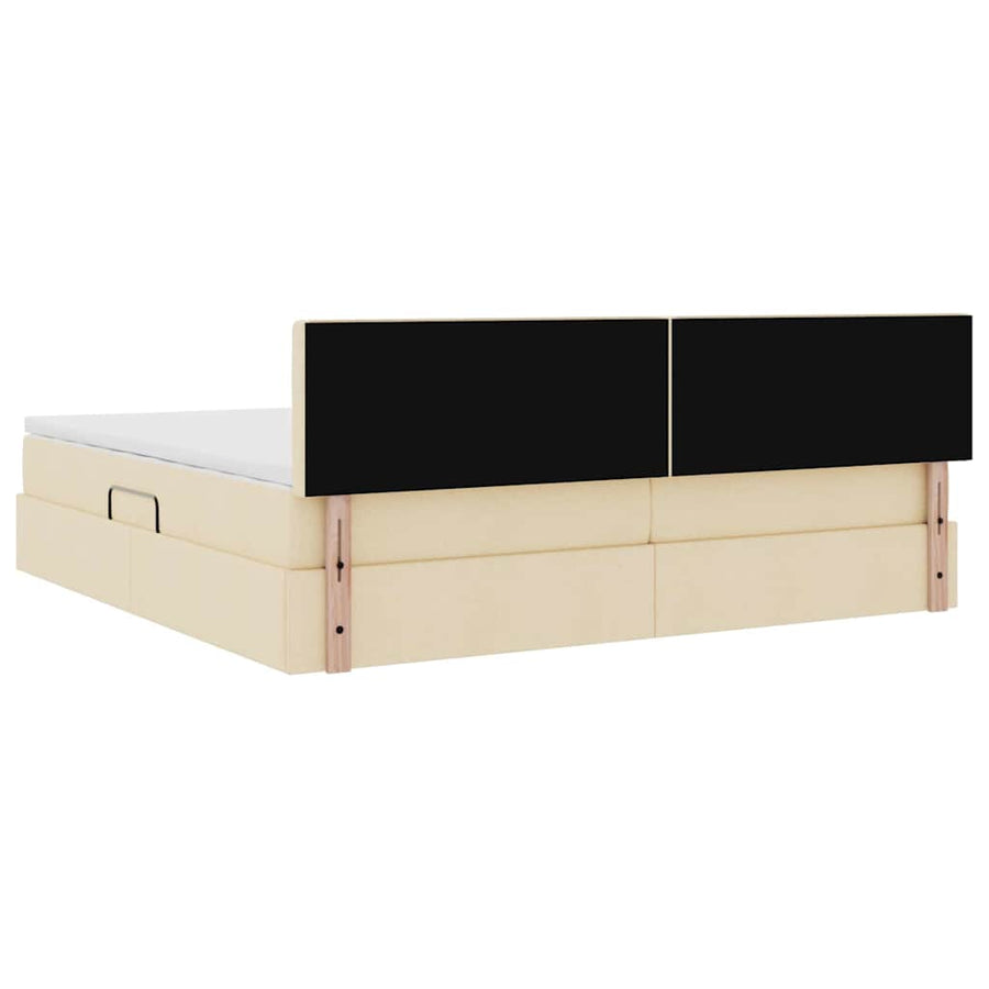 Opbergbed met matras met matras Crème 200 x 200 cm Bewerkt hout