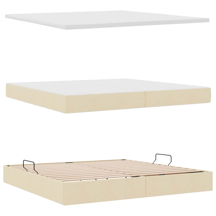 Opbergbed met matras met matras Crème 200 x 200 cm Bewerkt hout